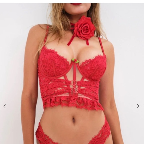 New! For Love & Lemons Rosa red lace bustier bra 10117 - Picture 3 of 11